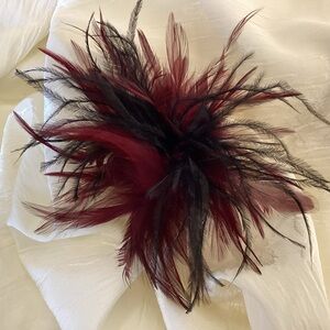 Wine & Black Feather Fascinator Hair Clip. Handmade in USA